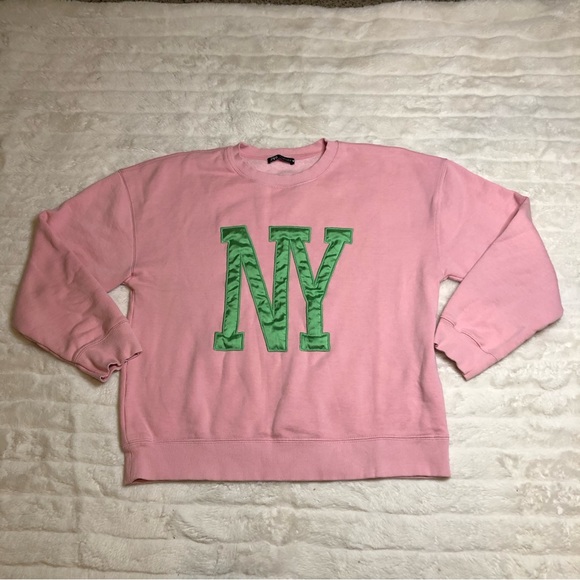 Zara Tops - Zara Womens Pink & Green New York Sweatshirt Size Small